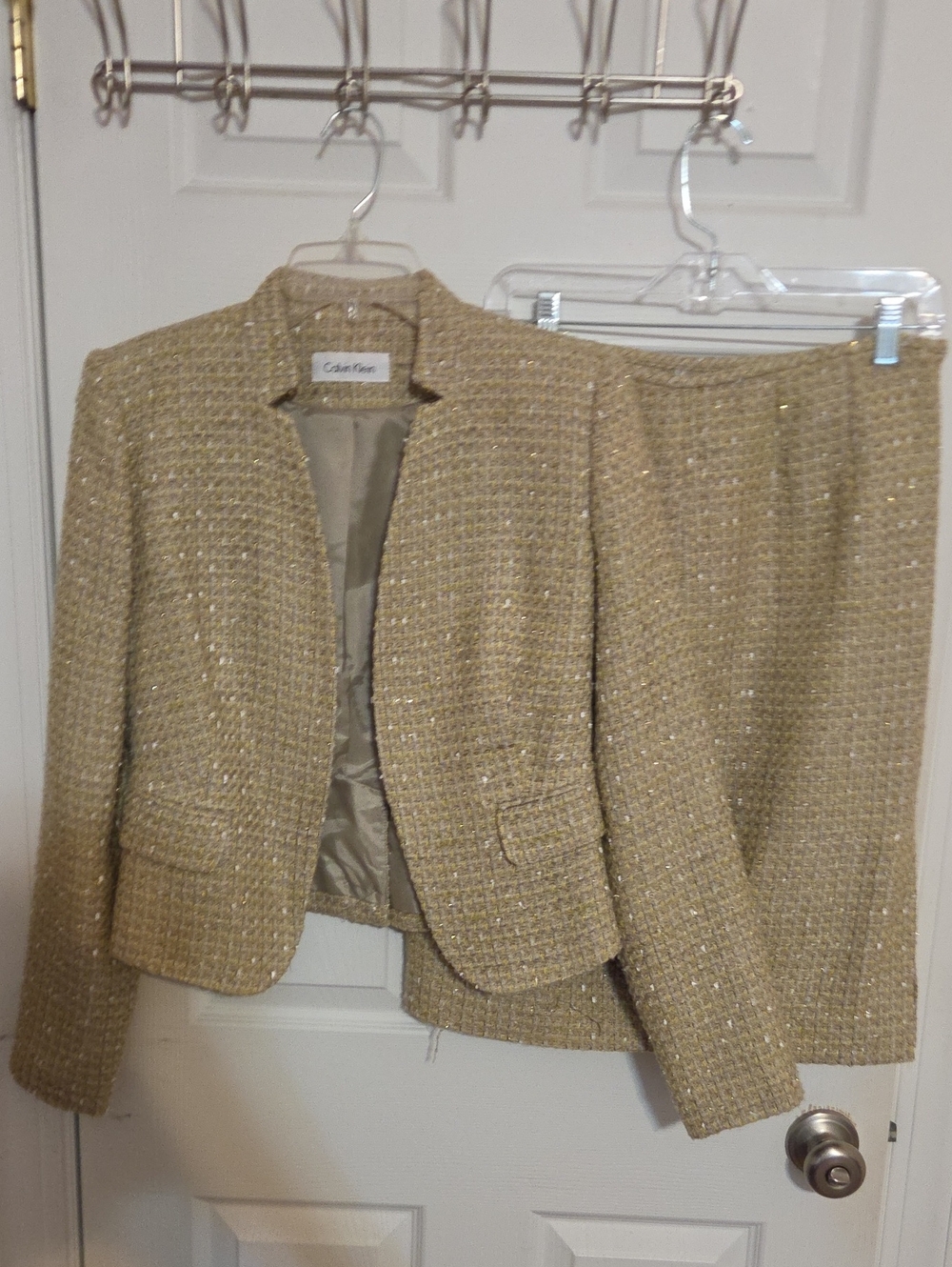 Calvin Klein Gold Tweed Blazer and Skirt Set